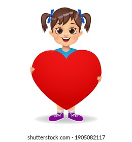 cute girl kid holding love symbol vector