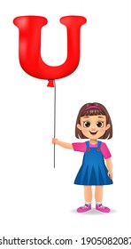cute girl kid holding  u shaped balloon vector