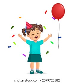 Cute Girl Kid Leaving Balloon In Birthday Party