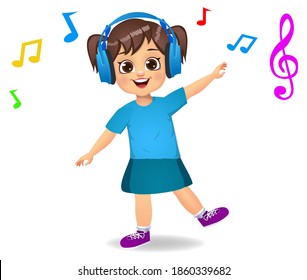 cute girl kid listening to music