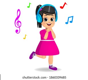 cute girl kid listening to music