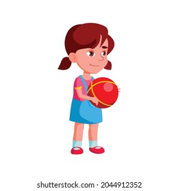 cute girl kid playful active time with ball in park cartoon vector. cute girl kid playful active time with ball in park character. isolated flat cartoon illustration