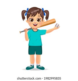cute girl kid playing baseball