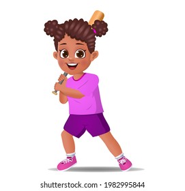 cute girl kid playing baseball