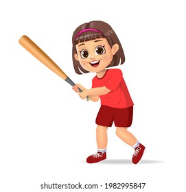 cute girl kid playing baseball