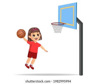 cute girl kid playing basketball