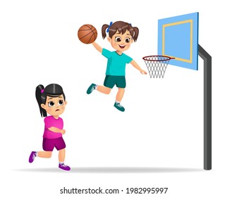 cute girl kid playing basketball