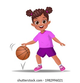 cute girl kid playing basketball