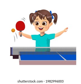 cute girl kid playing table tennis