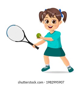 cute girl kid playing tennis