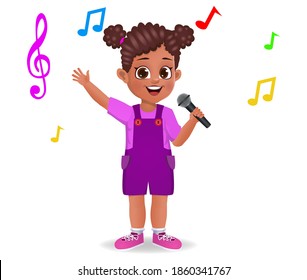 cute girl kid singing song vector