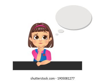 cute girl kid thinking with speech bubble