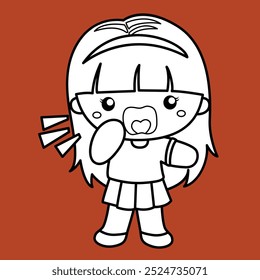 Cute Girl Kids Expression Calling Yelling Angry Daily Activity Cartoon Digital Stamp Outline