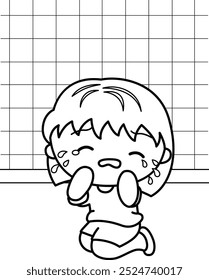 Cute Girl Kids Expression Crying Cry Sad Upset Daily Cartoon Coloring Activity for Kids and Adult
