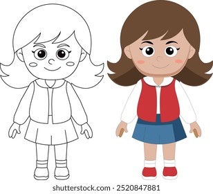 Cute Girl kids Line art Cherecter Vector Design