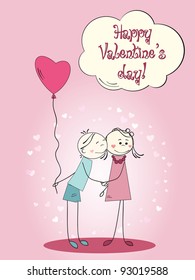 Cute girl kissed by boy in Valentine's day