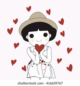 Cute Girl Kisses To You All Character Card illustration