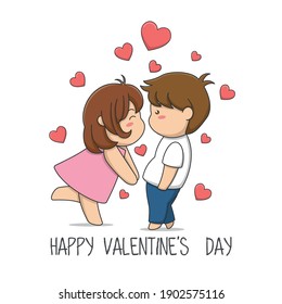 cute girl kissing boy valentines day