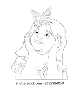 menina bonito rindo com design de vetor borboleta