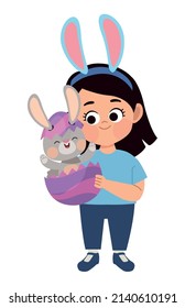cute girl lifting easter egg character