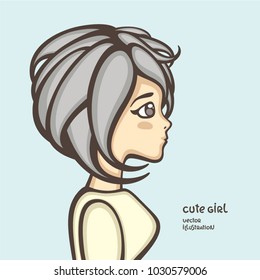 Cute girl with light hair vector illustration. Beautiful fashion portrait. Female profile.