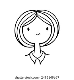 Lindo Avatar de arte de la línea de la muchacha, logotipos dibujados a mano del personaje de la mujer. Colección de avatares de medios sociales, íconos simples. Estilo Doodle, aislado en fondo blanco. Ilustración vectorial