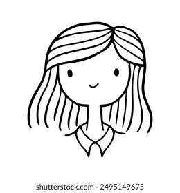 Cute Girl Line Art Avatar, hand drawn logos of women character. Social media avatars collection, simple icons. Doodle style, Isolated in white background. Vector Illustration