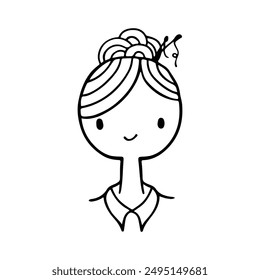 Cute Girl Line Art Avatar, hand drawn logos of women character. Social media avatars collection, simple icons. Doodle style, Isolated in white background. Vector Illustration