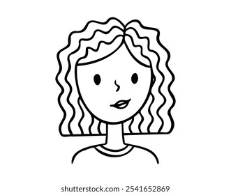 Bonito avatar de arte de linha menina, desenhado à mão logotipos de rabiscar de personagem mulher. Avatar menina das mídias sociais, ícone simples. Isolado em fundo branco. Ilustração vetorial