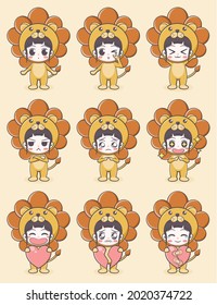 Cute girl with lion costume cartoon illustration