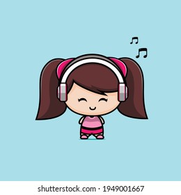 cute girl listening to music cartoon mascot