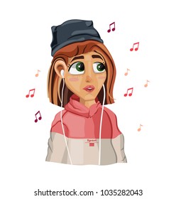 Cute girl listening to music Vector cartoon character