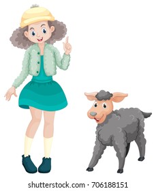Cute girl and little lamb illustration