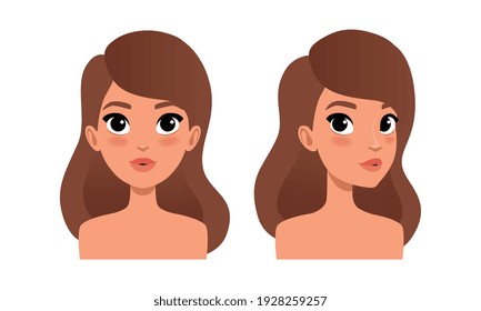 Cute Girl with Long Brown Hair, Pretty Young Woman Character Creation Detail, Female Person Avatar Cartoon Vector Illustration