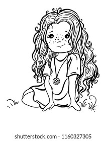 cute girl with long hair sitting 