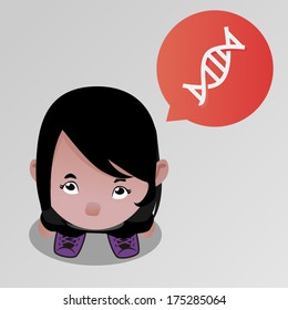 Cute girl looking up with speech bubble