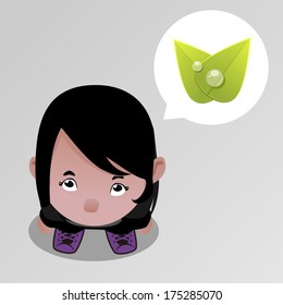 Cute girl looking up with speech bubble