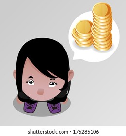 Cute girl looking up with speech bubble