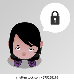 Cute girl looking up with speech bubble