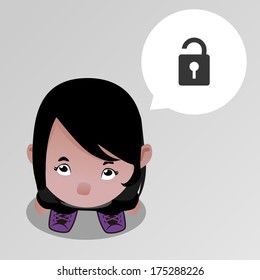 Cute girl looking up with speech bubble