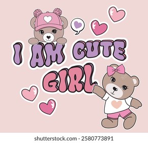 cute girl love design bear