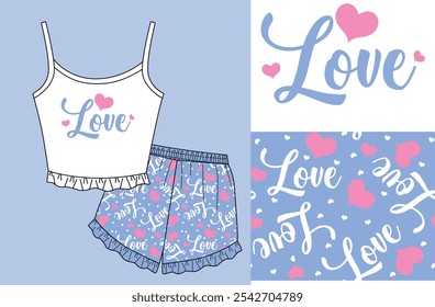 Linda chica amor diseño ropa de dormir