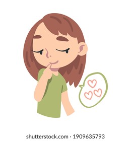 Cute Girl in Love with Hearts in Speech Bubble Cartoon Style Vector Illustration