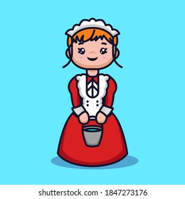 Cute girl with a maid red costume design