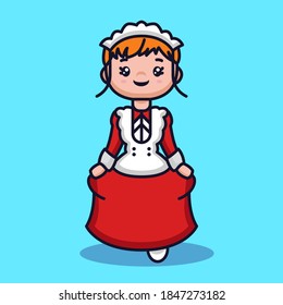 Cute girl with a maid red costume design