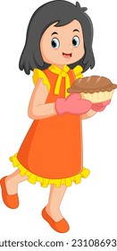 Cute girl making a delicious dessert of illustration