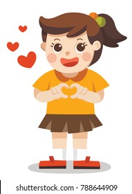 A Cute Girl making heart shape with her hands. Isolated vector. for Valentine.