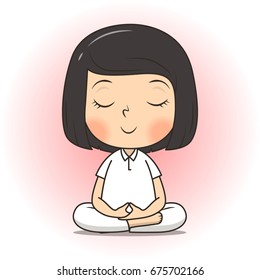 Cute girl meditate cartoon vector illustration