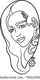 Cute girl and mermaid contour vector illustration