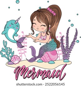 niedlich mädchen mermaid grafik tees design liebe